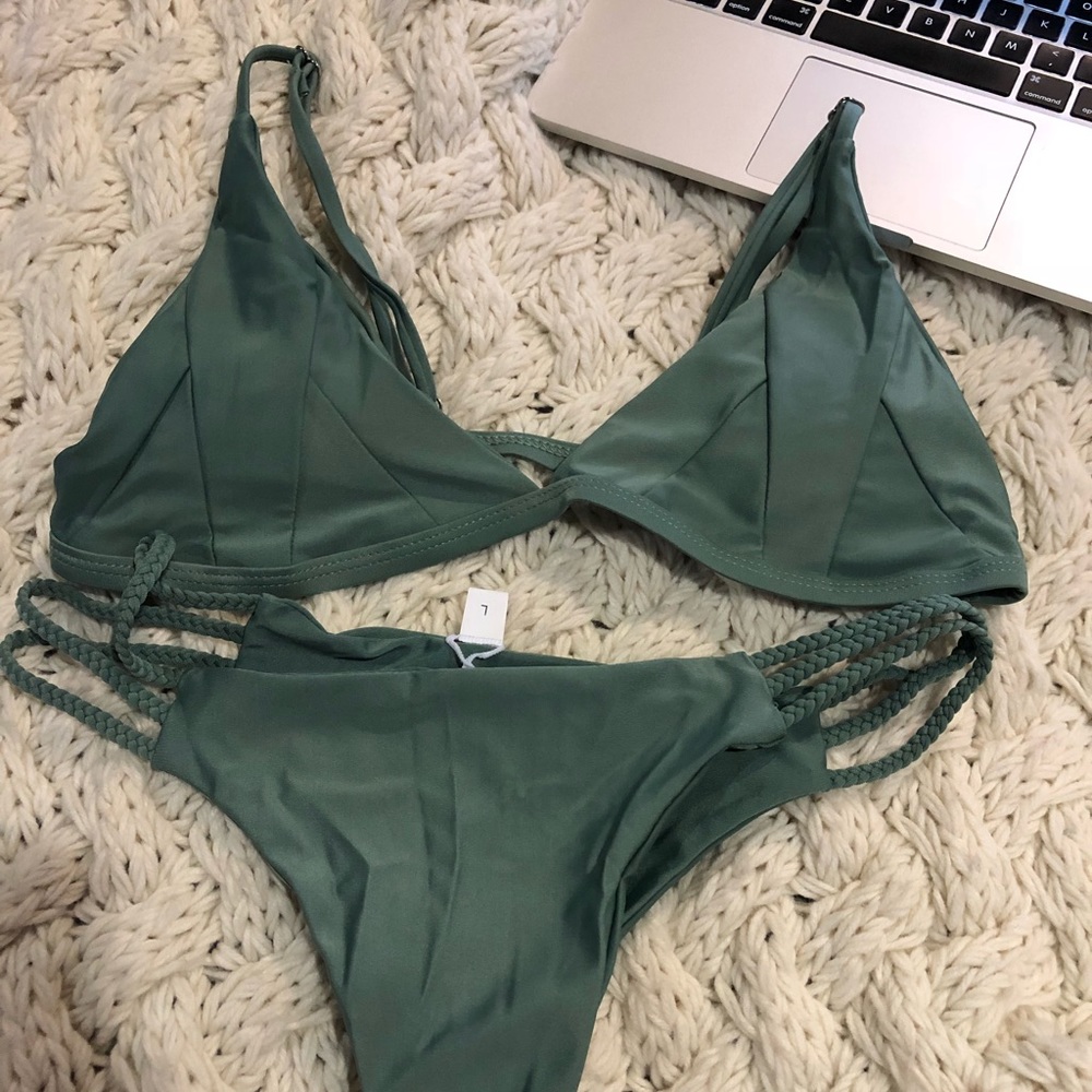 Green strapped bikini